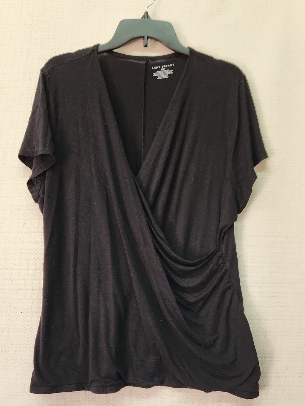 Lane Bryant Black Wrap-Style Short Sleeve Top